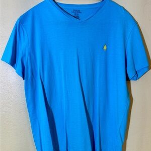 Polo Ralph Lauren V-Neck Short Sleeve T-Shirt | Aqua Turquoise Yellow | Small